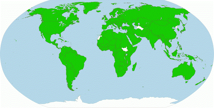 Mapa signatářských zemí Úmluvy CITES