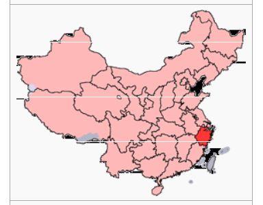 Mapa Čínské lidové republiky z vyznačenou provincií Zhejiang